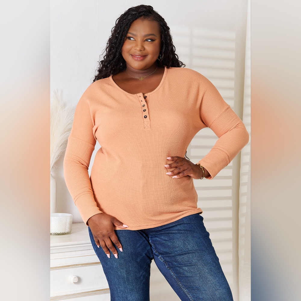 Basic Bae Half Button Long Sleeve Top - Picture 4 of 11